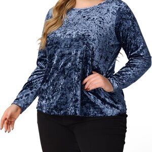 Agnes Orinda Elegant Blue Velvet Long Sleeve Top NWT retail $32